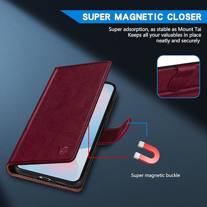 ZZXX for Samsung Galaxy S25 Wallet Case with [RFID Blocking] Card Slot Kickstand Magnetic Closure Leather Flip Fold Protective Phone Case for Samsung Galaxy S25 5G Case Wallet(Wine Red-6.2 inch)