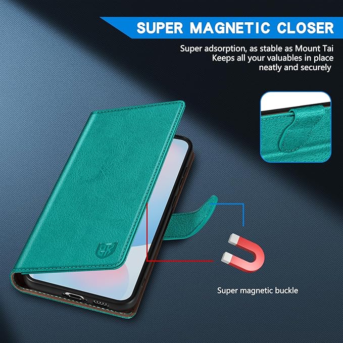 ZZXX for Samsung Galaxy S25 Wallet Case with [RFID Blocking] Card Slot Kickstand Magnetic Closure Leather Flip Fold Protective Phone Case for Samsung Galaxy S25 5G Case Wallet(Lake Blue-6.2 inch)