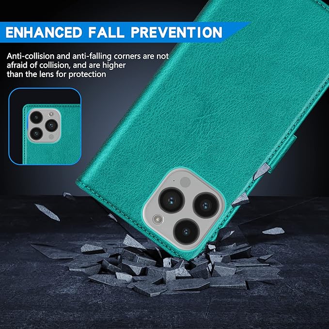 ZZXX for iPhone 14 Pro Wallet Case with [RFID Blocking] Card Slot Kickstand Magnetic Closure Leather Flip Fold Protective Phone Case for iPhone 14 Pro Case Wallet(Lake Blue-6.1 inch)