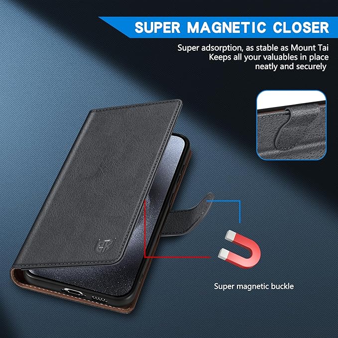 ZZXX for iPhone 15 Pro Wallet Case with [RFID Blocking] Card Slot Kickstand Magnetic Closure Leather Flip Fold Protective Phone Case for iPhone 15 Pro Case Wallet(Grey-6.1 inch)