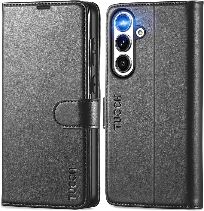 TUCCH Case Wallet for Galaxy S25 FE 5G, Kickstand [RFID Blocking] 4 Card Holder, Folio Magnetic PU Leather [TPU Shockproof Interior Shell] Protective Flip Cover (6.7") 2025, Black