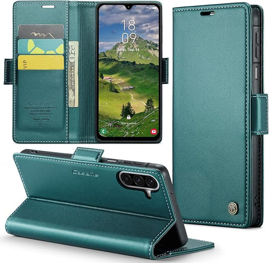 for Samsung Galaxy A26 5G Case, Premium PU Leather Wallet Case Flip Cover with [RFID Blocking][Card Holder][Stand Function] Shockproof Protective for Samsung Galaxy A26, Blue-Green
