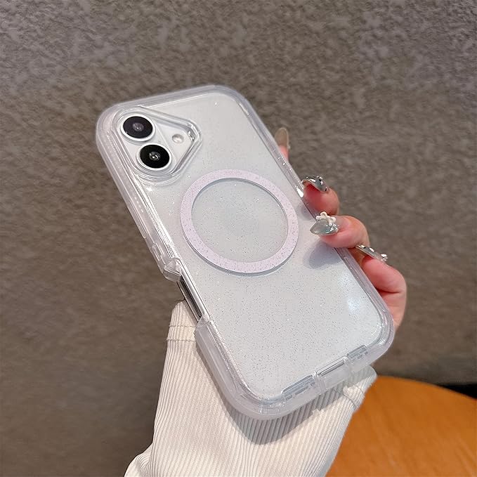 Designed for iPhone 17 Case,[Compatible with Magsafe] [Non-Yellowing] [Without Screen Protector] Shockproof/Dust/Drop Proof 3-Layer Full Body Protection Rugged Heavy Duty Cover, Clear Glitter