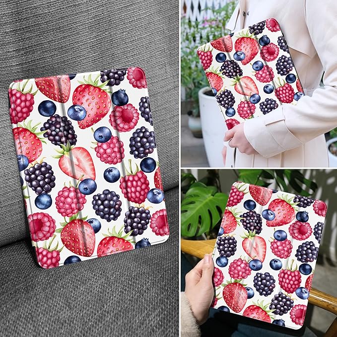MEEgoodo Case for Samsung Galaxy Tab A9 Plus 11 inch Cover 2024 2023 with S Pen Holder,A9+ Smart Tablet Cases with Leather Trifold Stand+Soft TPU Back Shell+Smart Auto Wake/Sleep,Fresh Berries Pattern