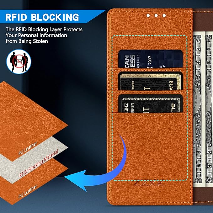 ZZXX for Samsung Galaxy S25 Wallet Case with [RFID Blocking] Card Slot Kickstand Magnetic Closure Leather Flip Fold Protective Phone Case for Samsung Galaxy S25 5G Case Wallet(Brown-6.2 inch)