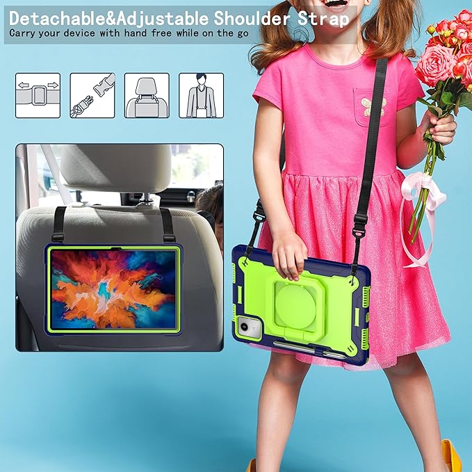 Case for Lenovo Tab M11 11 inch Tablet (TB-330FU / TB-331FC) 2024 Released - Heavy Duty Impact Resistant Case Cover with Rotating Ring Stand (Navy Blue/Green)