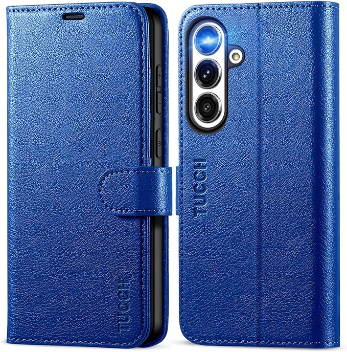 TUCCH Case Wallet for Galaxy S25 FE 5G, Magnetic Kickstand RFID Blocking 4 Card Slot Folio PU Leather Protective Flip Cover with TPU Shockproof Inner Shell (6.7") 2025, Klein Blue