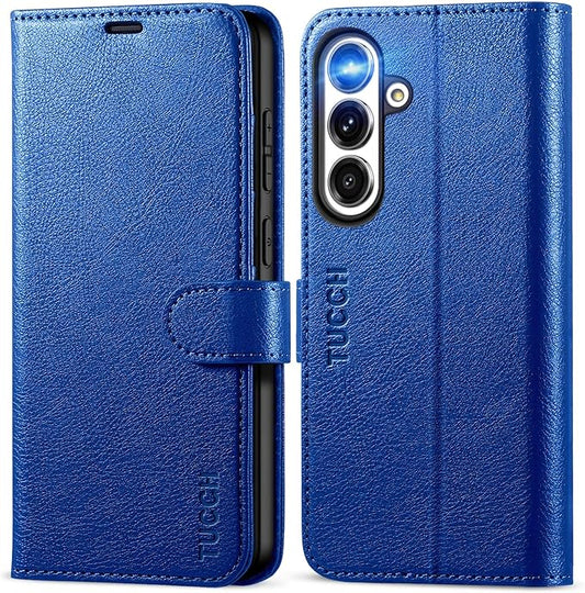TUCCH Case Wallet for Galaxy S25 FE 5G, Magnetic Kickstand RFID Blocking 4 Card Slot Folio PU Leather Protective Flip Cover with TPU Shockproof Inner Shell (6.7") 2025, Klein Blue