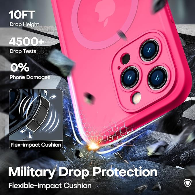 ImpactStrong Magnetic Guard Designed for iPhone 14 Pro Max Case [Camera Protection] [Military Grade Drop Tested] [Compatible with MagSafe] Slim Translucent Matte Phone Case (6.7") - Hot Pink