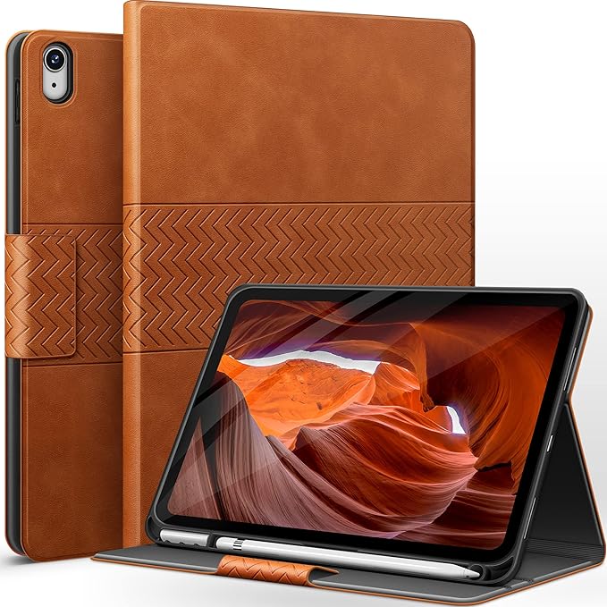 auaua Case for iPad (A16) 11th Generation 11 Inch 2025, iPad 10th Generation 10.9 Inch 2022, with Pencil Holder, Auto Sleep/Wake, Adjustable Stand, PU Leather (Brown)