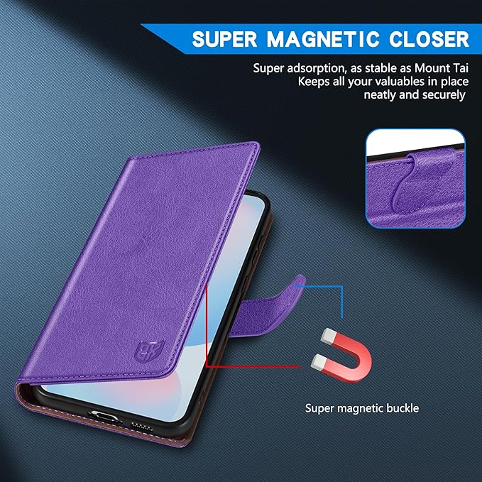 ZZXX for Samsung Galaxy S25 Plus Wallet Case with [RFID Blocking] Card Slot Kickstand Magnetic Closure Leather Flip Fold Protective Phone Case for Galaxy S25 Plus 5G Case Wallet(Purple-6.6 inch)