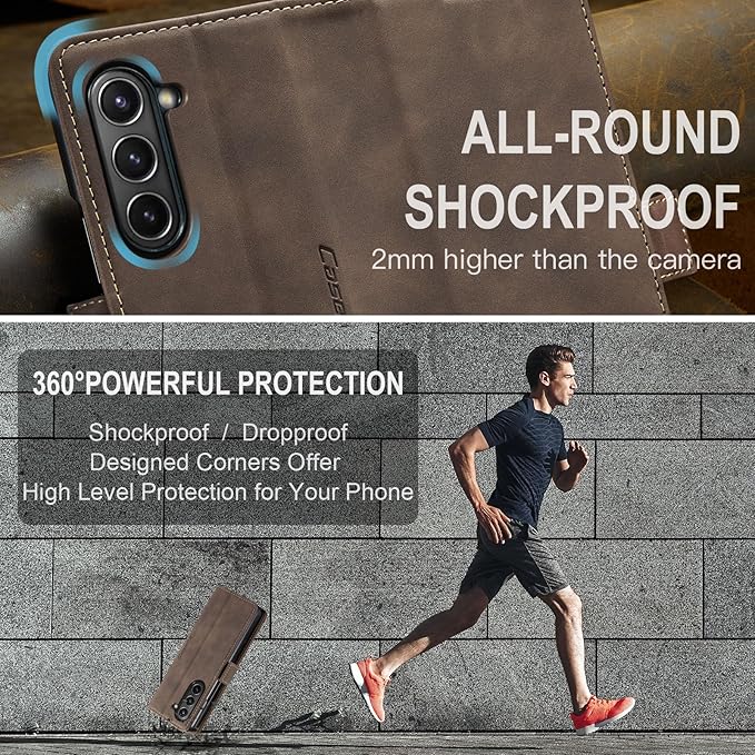 for Samsung Galaxy Z Fold5 Case, Flip Wallet Leather Case with Card Holder Magnetic Closure Shockproof Kickstand Protective Phone Cases Cover for Samsung Galaxy Z Fold5,Coffee