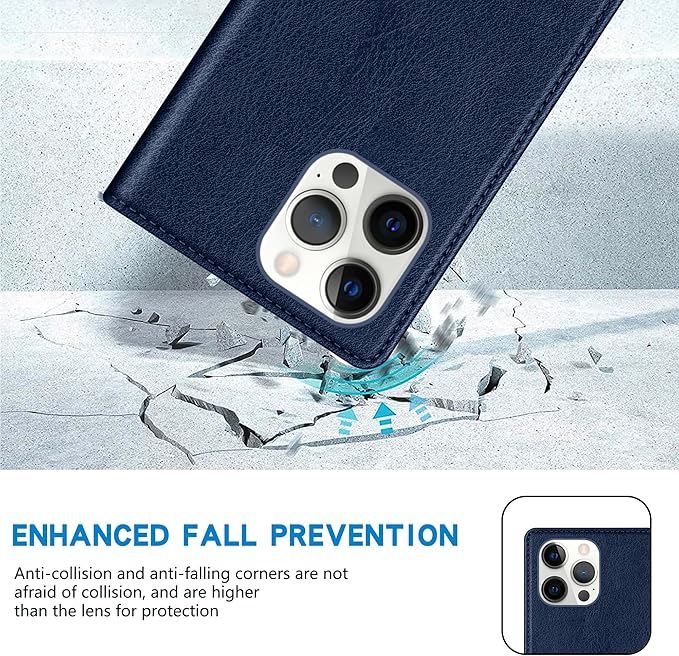 ZZXX for iPhone 15 Pro Wallet Case with [RFID Blocking] Card Slot Stand Strong Magnetic Leather Flip Fold Protective Phone Case for iPhone 15 Pro Case Wallet(Blue-6.1 inch)