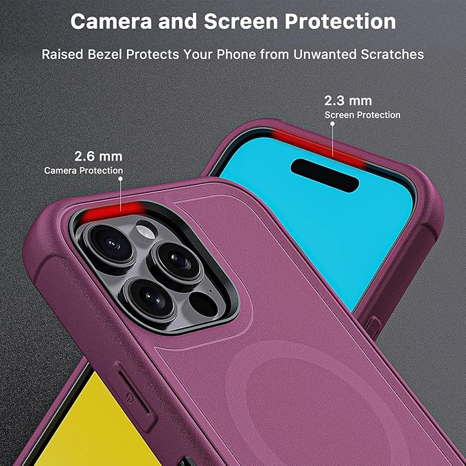 M MYBAT PRO Maverick Series for iPhone 16 Pro Max Case with Belt Clip Holster,[Compatible with Magsafe] w/Screen Protector,Anti-Drop,Shockproof,with 360°Rotating Kickstand,Heavy Duty Protection Plum