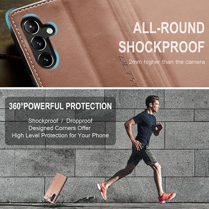 QLTYPRI Case for Samsung Galaxy S24, Vintage PU Leather Wallet Case Card Slot Kickstand Magnetic Closure Shockproof Flip Folio Case Cover for Samsung Galaxy S24 - Rose Gold