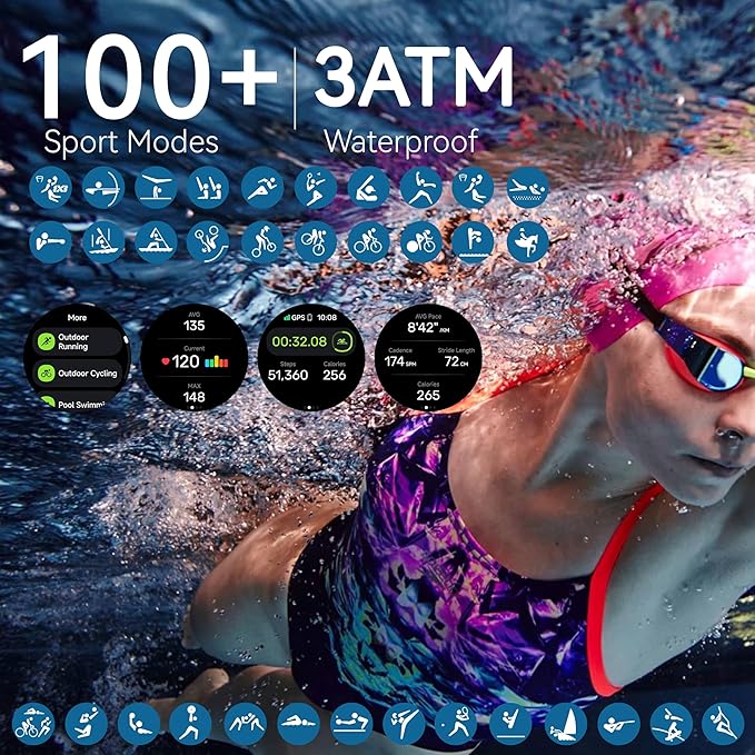 KPEP GPS Running Watches for Men Women, 1.43'' AMOLED/2 Straps/3ATM Waterproof Sports Watch, Compass, Barometer, Altimeter, 24/7 Stress/SpO2/Heart Rate Monitor, Sleep Tracker, Fitness Tracker, White