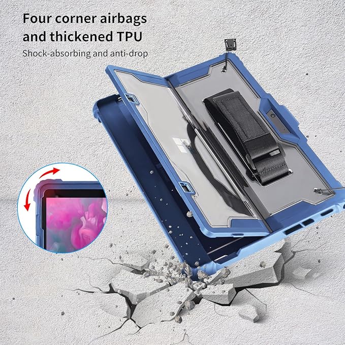 AOAO for Microsoft Surface Pro 11/10/9 Case with Shoulder Strap, Hand Strap, Stylus Pen Holder, Rugged, Shock-Absorbing and Drop-Resistant-Blue