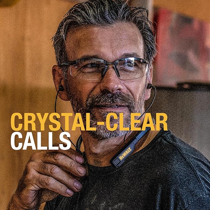 DEWALT Heavy Duty Magnetic Bluetooth Neckband Headphones, Wireless Around the Neck Earbuds w/30H Runtime+Noise Isolation, HandsFree Magnetic Wireless Earphones w/Mic Bluetooth Headsets - Black Edition