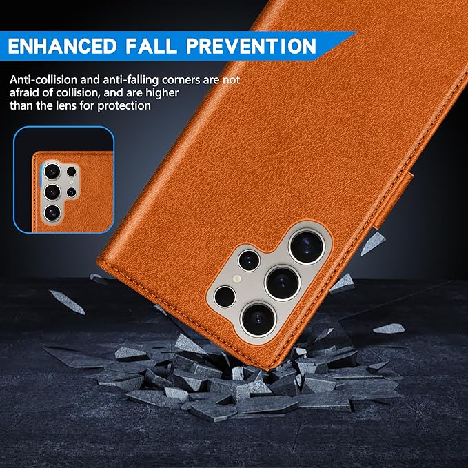 ZZXX for Samsung Galaxy S25 Ultra Wallet Case with [RFID Blocking] Card Slot Kickstand Magnetic Closure Leather Flip Fold Protective Phone Case for Galaxy S25 Ultra 5G Case Wallet(Brown-6.8 inch)