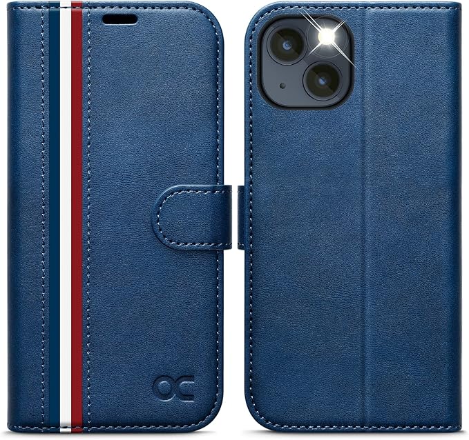 OCASE Compatible with iPhone 14 Wallet Case, PU Leather Flip Folio Case with Card Holders RFID Blocking Kickstand [Shockproof TPU Inner Shell] Phone Cover 6.1 Inch 2022 (Spliced Blue)