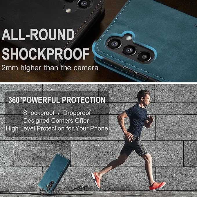 for Samsung Galaxy A34 5G Case, Flip Wallet Leather Case with Card Holder Magnetic Closure Shockproof Kickstand Protective Phone Cases Cover for Galaxy A34 6.6 Inch,Blue-Green