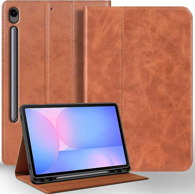 for Samsung Galaxy Tab S10 FE Plus+ 13.1 inch Case with S Pen Holder 2025(Model:SM-X620/X626) Genuine Leather Cover Protective Shell,Brown