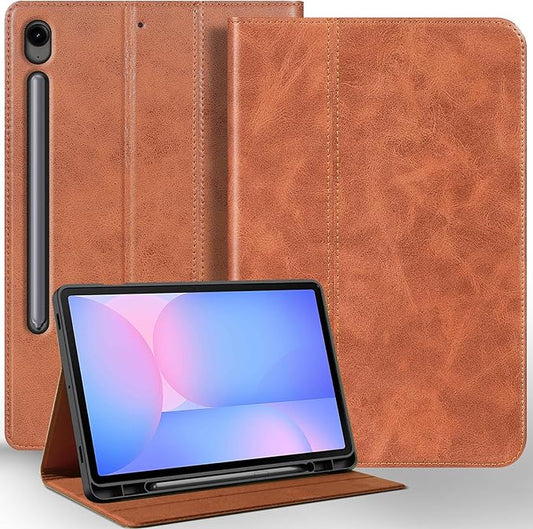 for Samsung Galaxy Tab S10 FE Plus+ 13.1 inch Case with S Pen Holder 2025(Model:SM-X620/X626) Genuine Leather Cover Protective Shell,Brown