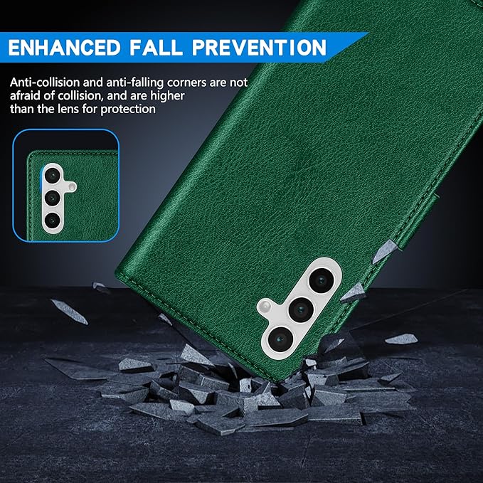 ZZXX for Samsung Galaxy S25 Wallet Case with [RFID Blocking] Card Slot Kickstand Magnetic Closure Leather Flip Fold Protective Phone Case for Samsung Galaxy S25 5G Case Wallet(Green-6.2 inch)