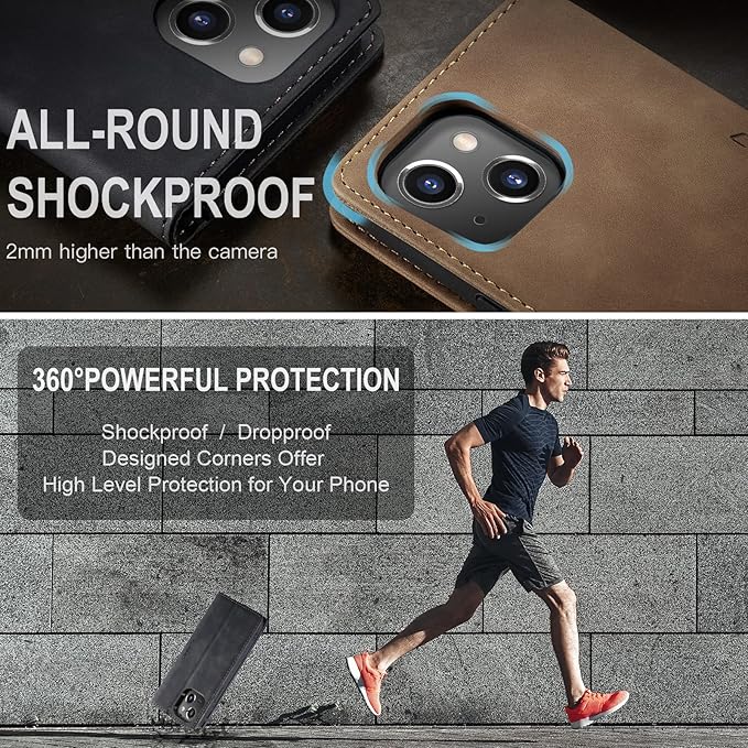 for iPhone 14 Plus Case, Flip Wallet Leather Case with Card Holder Magnetic Closure Shockproof Kickstand Protective Phone Cases Cover for iPhone 14 Plus, Black