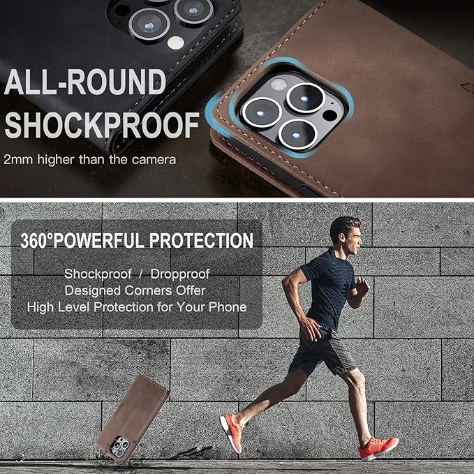 for iPhone 14 Pro Case, Flip Wallet Leather Case with Card Holder Magnetic Closure Shockproof Kickstand Protective Phone Cases Cover for iPhone 14 Pro, Coffee