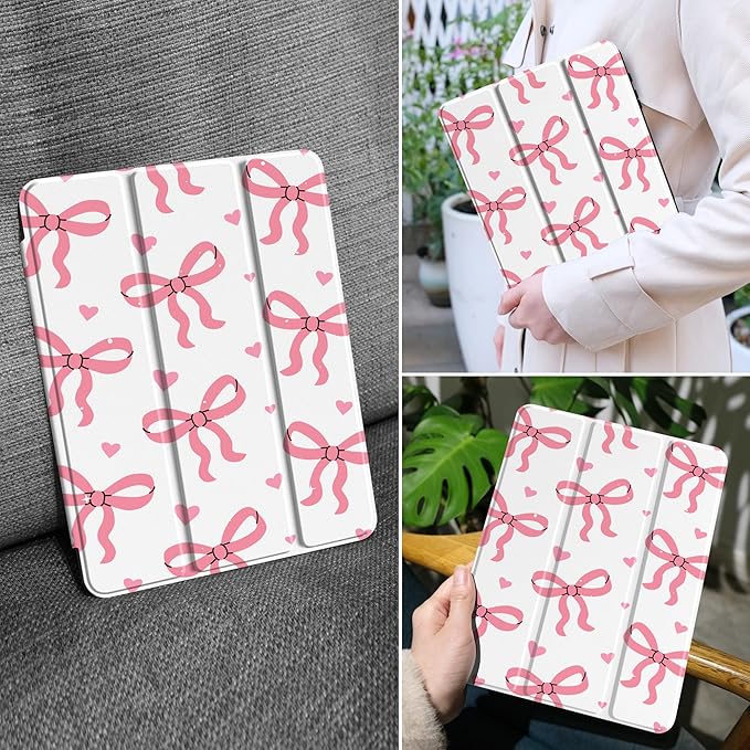 MEEgoodo Case for Samsung Galaxy Tab A9 Plus 11 inch Cover 2024 2023 with S Pen Holder, A9+ Smart Tablet Cases with Leather Trifold Stand+Soft TPU Back Shell+Smart Auto Wake/Sleep, Pink Bows