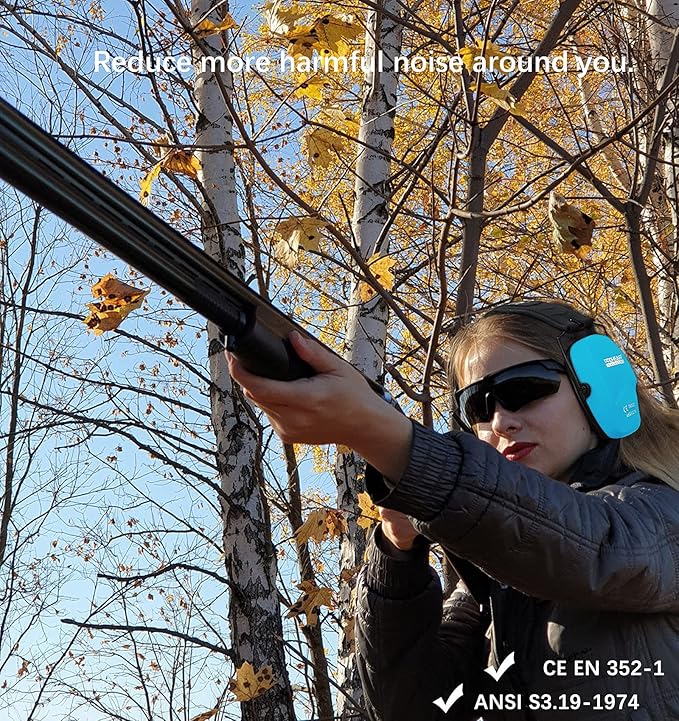 PROHEAR 016 Ear Protection Safety Earmuffs for Shooting, NRR 26dB Noise Reduction Slim Passive Hearing Protector with Low-Profile Earcups, Compact Foldable Ear Defenders for Gun Range, Hunting (Blue)