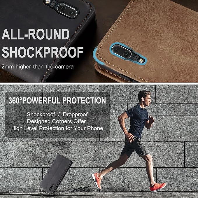 for Huawei P20 Case, Flip Wallet Leather Case with Card Holder Magnetic Closure Shockproof Kickstand Protective Phone Cases Cover for Huawei P20,Black