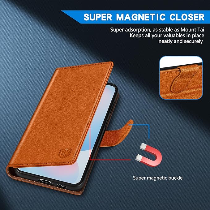 ZZXX for Samsung Galaxy S25 Wallet Case with [RFID Blocking] Card Slot Kickstand Magnetic Closure Leather Flip Fold Protective Phone Case for Samsung Galaxy S25 5G Case Wallet(Brown-6.2 inch)