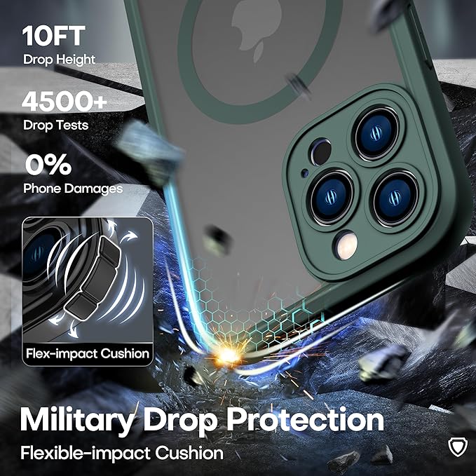 ImpactStrong Magnetic Guard Designed for iPhone 13 Pro Case [Camera Protection] [Military Grade Drop Tested] [Compatible with MagSafe] Slim Translucent Matte Phone Case (6.1") - Dark Green