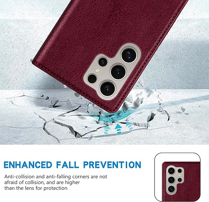 ZZXX for Samsung Galaxy S25 Ultra Wallet Case with [RFID Blocking] Card Slot Stand Strong Magnetic Leather Flip Fold Protective Phone Case for Samsung Galaxy S25 Ultra Case Wallet(Wine Red-6.8 inch)