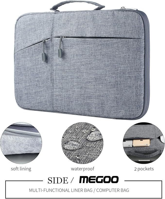 Megoo 13inch Laptop Sleeve with Accessory Pouch for Surface Laptop 5/4/3/2/6 13.5", Laptop 7 13.8", Surface Book 13.5", Carry Case for 13"~14" Tablet Chromebook(Gray with Charger Case)