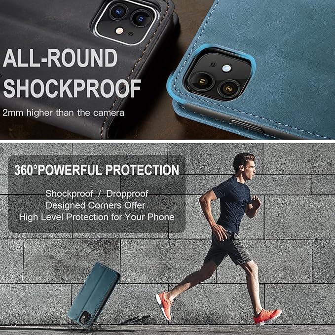 for iPhone 11 6.1-Inch Case, Flip Wallet Leather Case with Card Holder Magnetic Closure Shockproof Kickstand Protective Phone Cases Cover for iPhone 11, Blue-Green