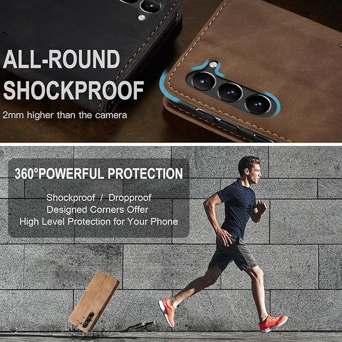 SINIANL for Samsung Galaxy S23 Plus Leather Case, Vintage Wallet Case Book Folding Flip Case with Kickstand Card Holders Slots Protective Cover for Galaxy S23 Plus Brown