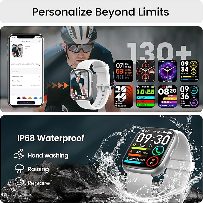 Smart Watch with Alexa Built-in, 1.83" HD Touchscreen Fitness Tracker with Bluetooth Calling, Fitness Watch with Heart Rate/Sleep Monitor/120+ Sports, IP68 Waterproof Smartwatch for Android iOS, Grey