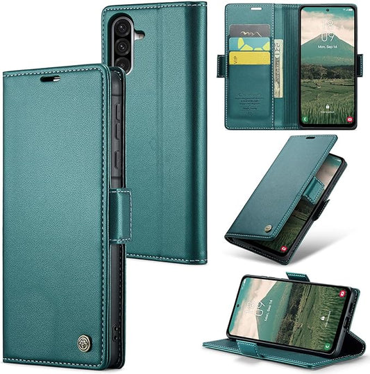 for Samsung Galaxy A36 5G Case, Premium PU Leather Wallet Case Flip Cover with [RFID Blocking][Card Holder][Stand Function] Shockproof Protective for Samsung Galaxy A36, Blue-Green