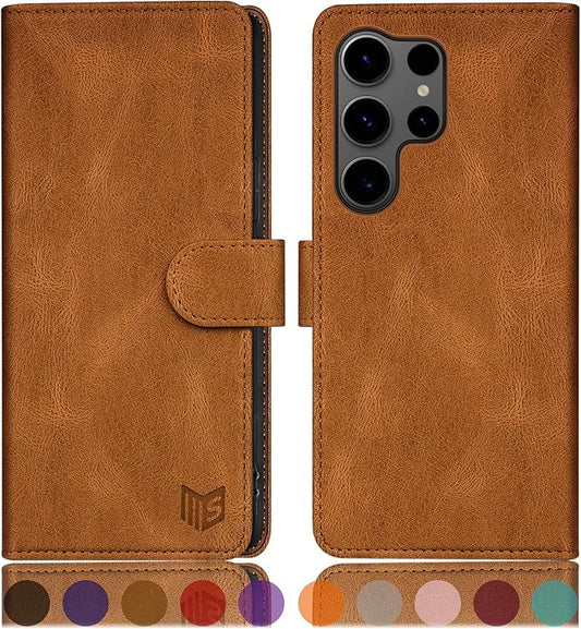 SUANPOT Compatible with Samsung Galaxy S25 Ultra Wallet case with RFID Blocking Credit Card Holder,Flip Book PU Leather Protective Cover Women Men for Samsung S25 Ultra Phone case Light Coffee