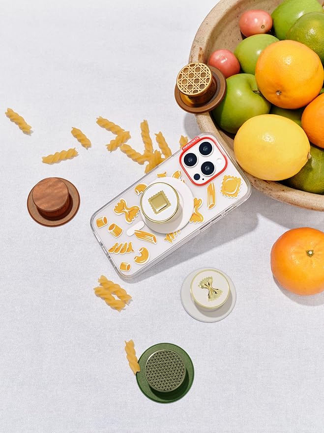 PopSockets Phone Grip for MagSafe with Kickstand, Magnetic Stand, Swappable Top, Secure Hold for iPhone MagSafe Cases, Phone & Tablet Grip - Enamel Pasta