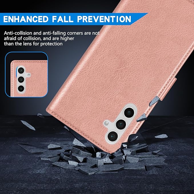 ZZXX for Samsung Galaxy S25 Plus Wallet Case with [RFID Blocking] Card Slot Kickstand Magnetic Closure Leather Flip Fold Protective Phone Case for Galaxy S25 Plus 5G Case Wallet(Rose Gold-6.6 inch)