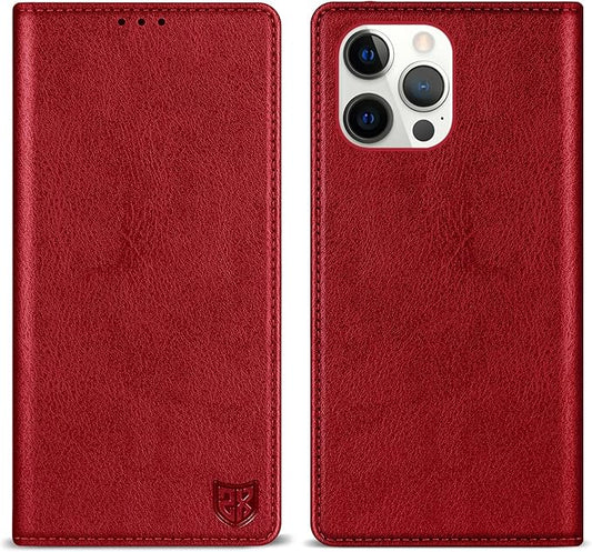 ZZXX for iPhone 15 Pro Max Wallet Case with [RFID Blocking] Card Slot Stand Strong Magnetic Leather Flip Fold Protective Phone Case for iPhone 15 Pro Max Case Wallet(Red-6.7 inch)