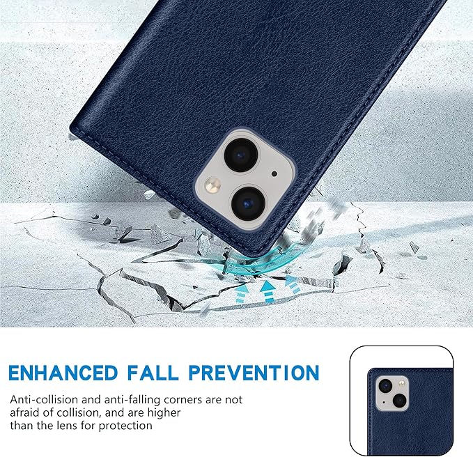 ZZXX for iPhone 15 Wallet Case with [RFID Blocking] Card Slot Stand Strong Magnetic Leather Flip Fold Protective Phone Case for iPhone 15 Case Wallet(Blue-6.1 inch)