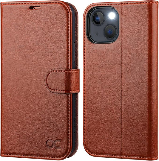 OCASE Compatible with iPhone 14 Wallet Case, PU Leather Flip Folio Case with Card Holders RFID Blocking Kickstand [Shockproof TPU Inner Shell] Phone Cover 6.1 Inch 2022 (Brown)