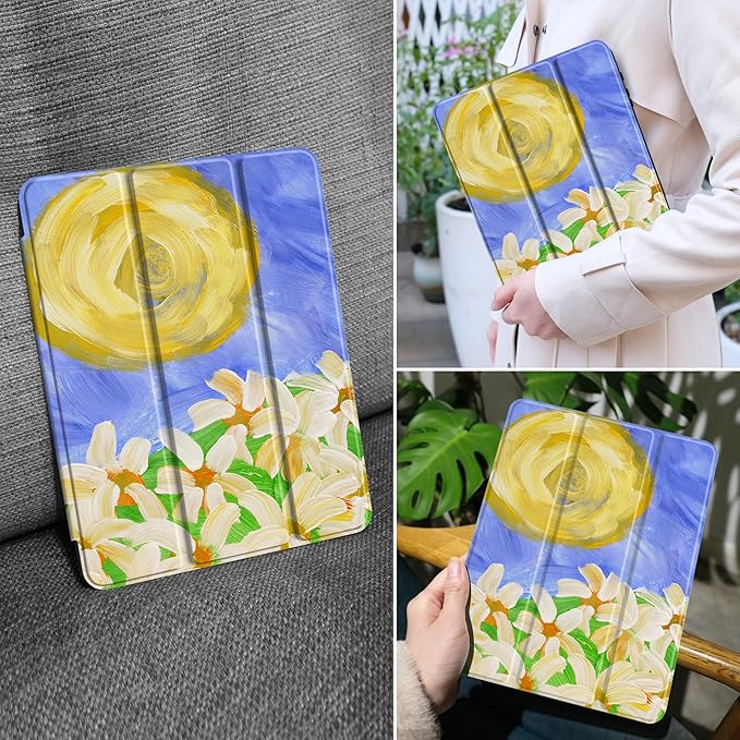 MEEgoodo Case for Samsung Galaxy Tab A9 Plus 11 inch Cover 2024 2023 with S Pen Holder, A9+ Smart Tablet Cases with Leather Trifold Stand+Soft TPU Back Shell+Smart Auto Wake/Sleep, Summer Flowers