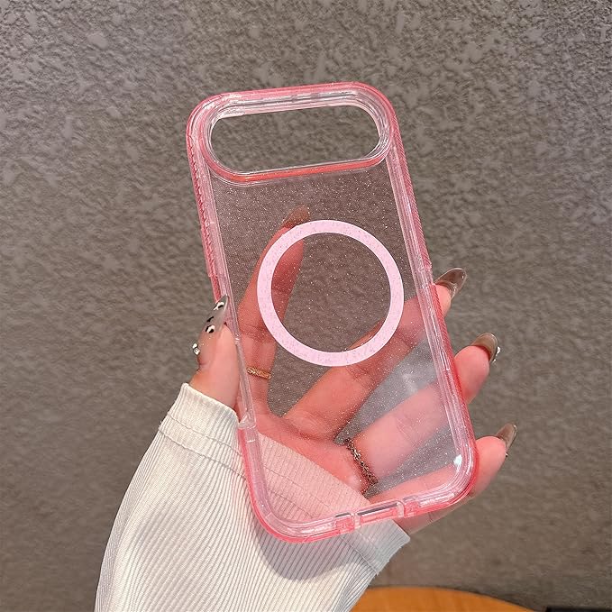 Designed for iPhone 17 Air Case,[Compatible with Magsafe] [Non-Yellowing] [Without Screen Protector] Shockproof/Dust/Drop Proof 3-Layer Full Body Protection Rugged Heavy Duty Cover, Pink Glitter