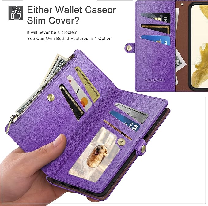 XcaseBar Compatible with iPhone 17 6.3" Wallet case with Zipper Credit Card Holder【RFID Blocking】,Flip Folio Book PU Leather Phone case Shockproof Cover Women Men for Apple 17 case Purple